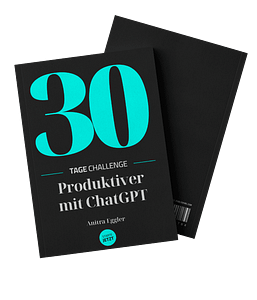 Buchcover der 30 Tage Challenge Produktiver mit ChatGPT - ein Buch von Anitra Eggler aus der Serie Ki Power to Go