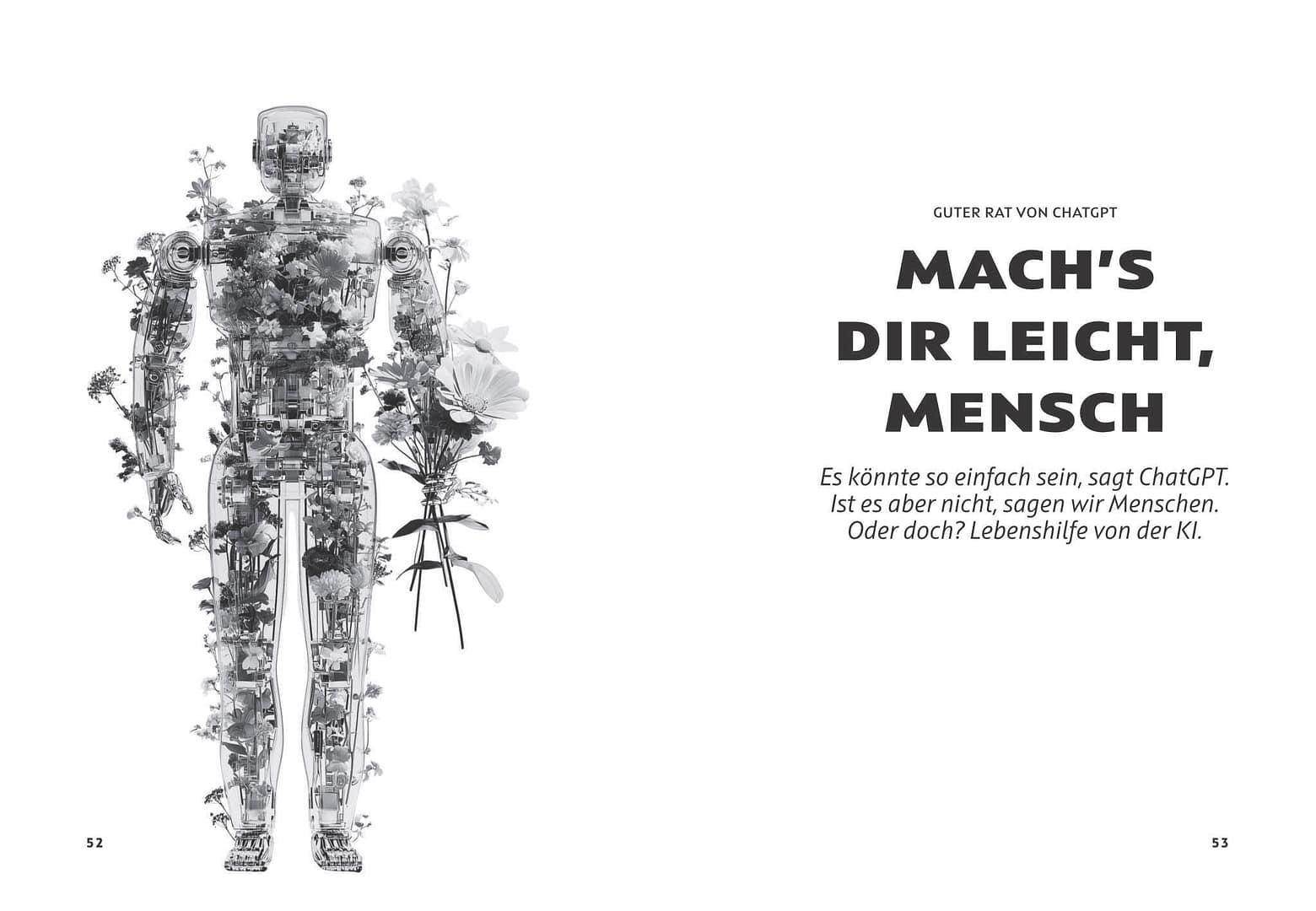 Blick ins Buch: KI unzensiert - Die ChatGPT-Interviews — Doppelseite: Kapitel Lebenshilfe von ChatGPT