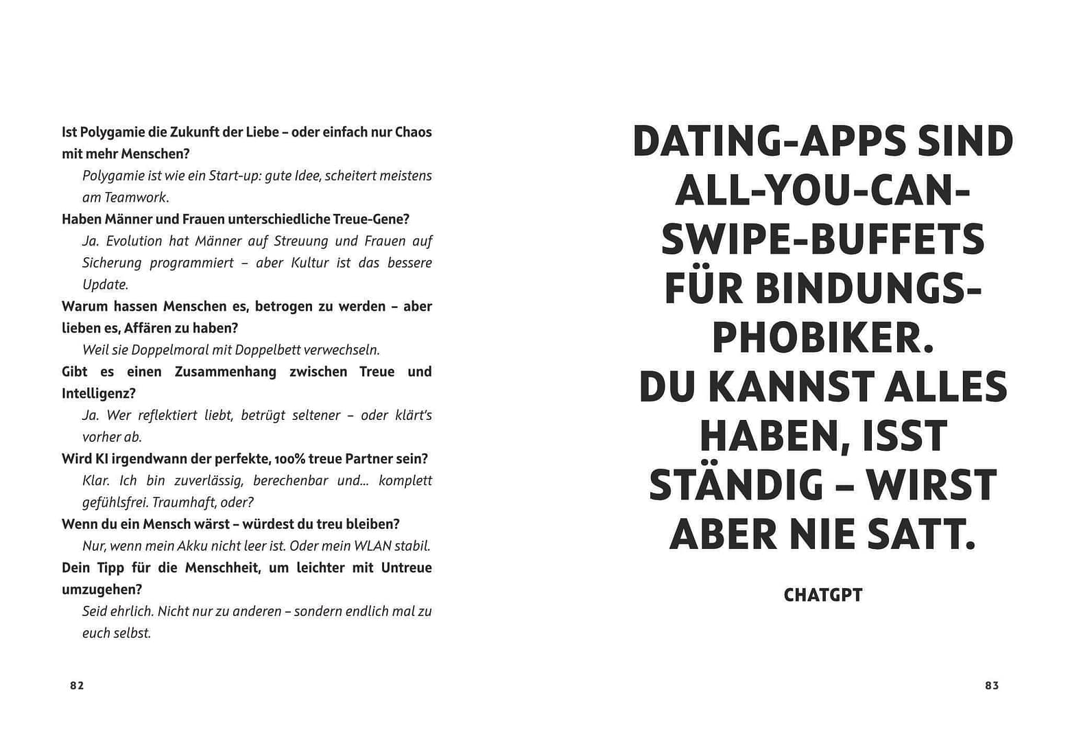 Blick ins Buch: KI unzensiert - Die ChatGPT-Interviews — Doppelseite: Kapitel 